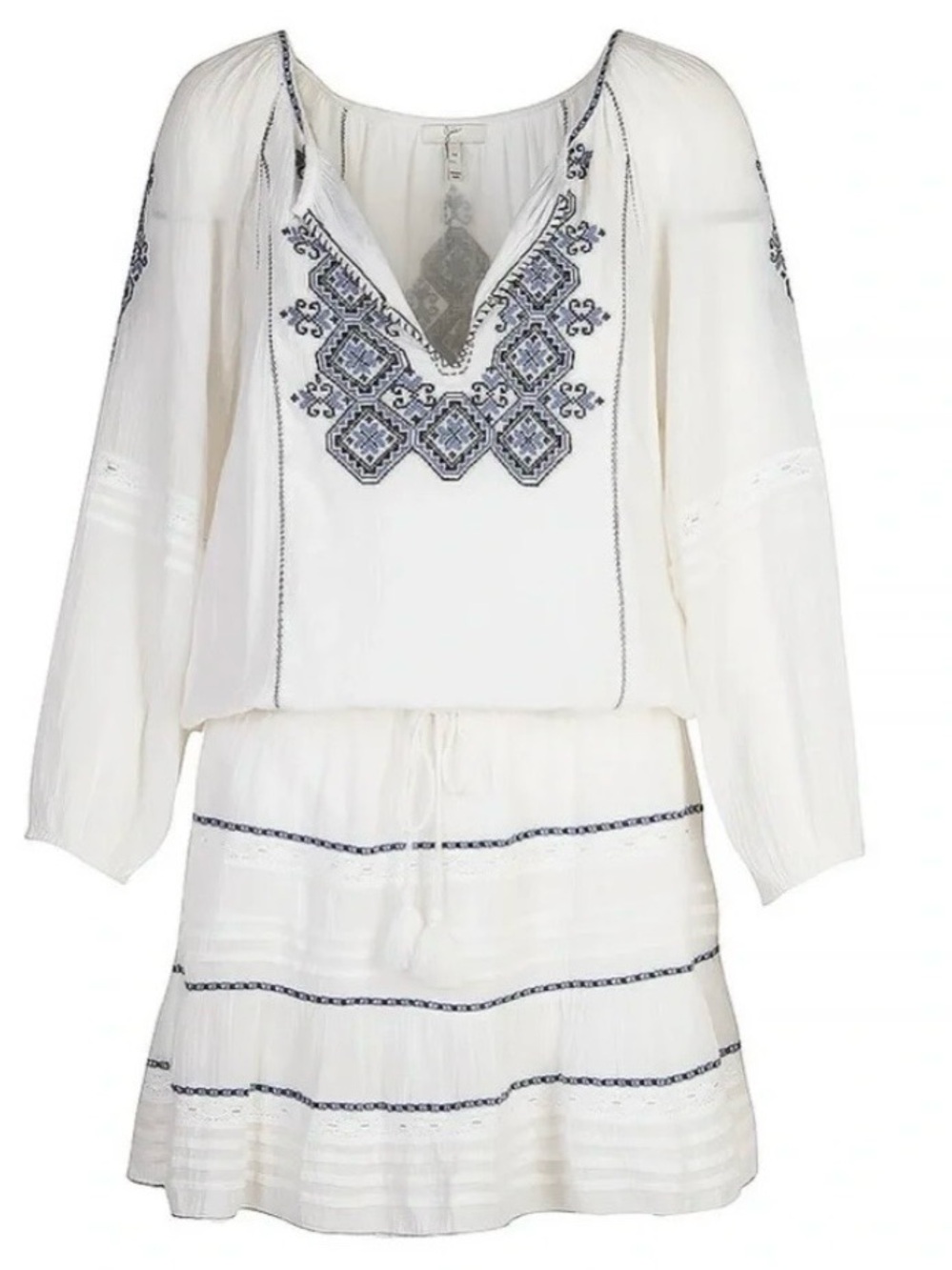 Joie White Mini Dress with Navy Embroidery